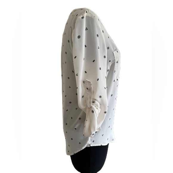 Metaphor Cream and Black Polyester Shear Blouse Size XS Geometric Patterns‎ - Picture 2 of 12